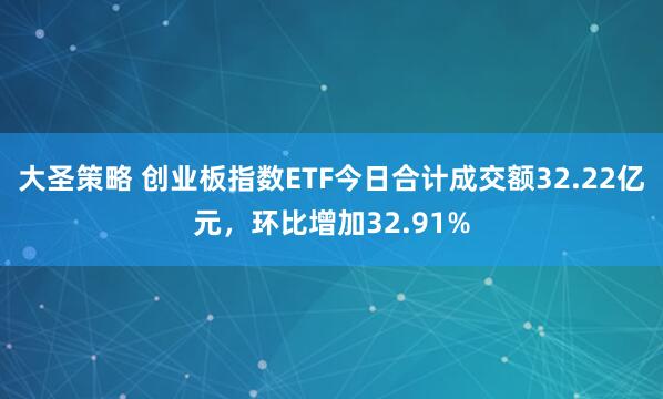 大圣策略 创业板指数ETF今日合计成交额32.22亿元，环比增加32.91%